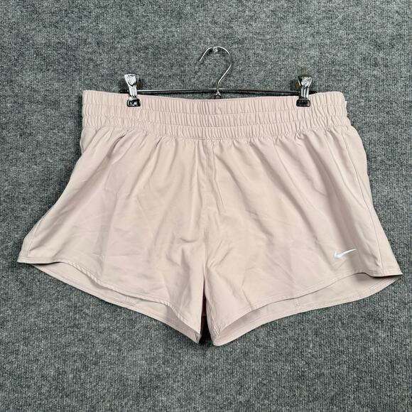 New Nike Womens Large Brief Lined Training Shorts Tan Elastic Waist DX6010-019 - Picture 1 of 10